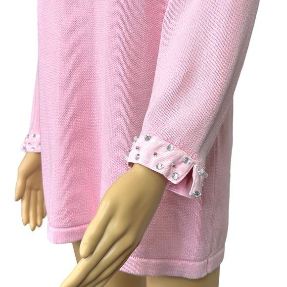 Vintage RARE Quacker Factory Womens M Pink Sweater Shirt Rhinestones &‎ Beaded - Picture 6 of 15